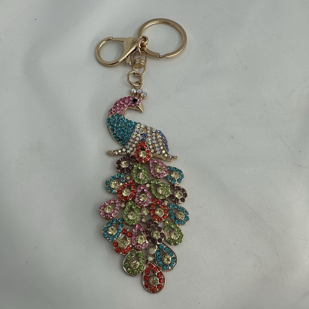 Peacock Keychain Bag Charm Purse Handbag Charm Bling Rhinestones New